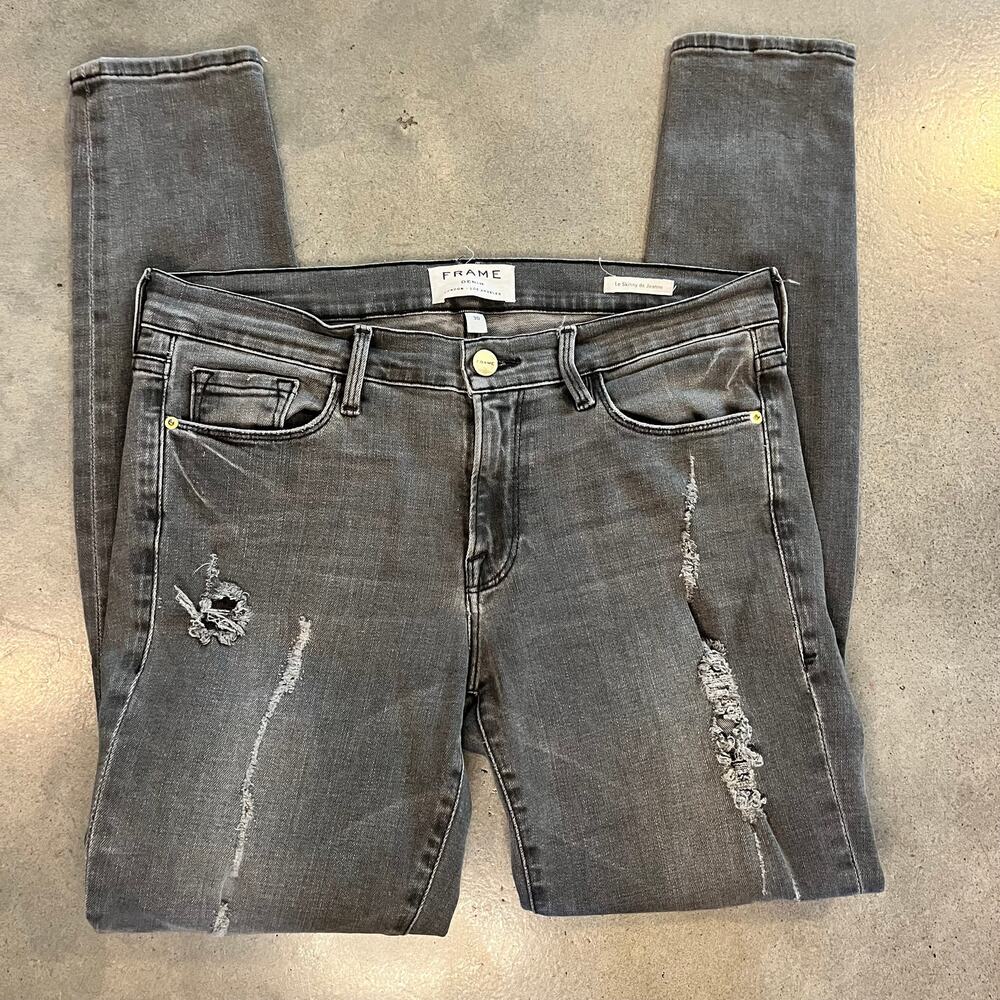 FRAME denim black gray Le Skinny Jeanne distressed jeans womens size 30